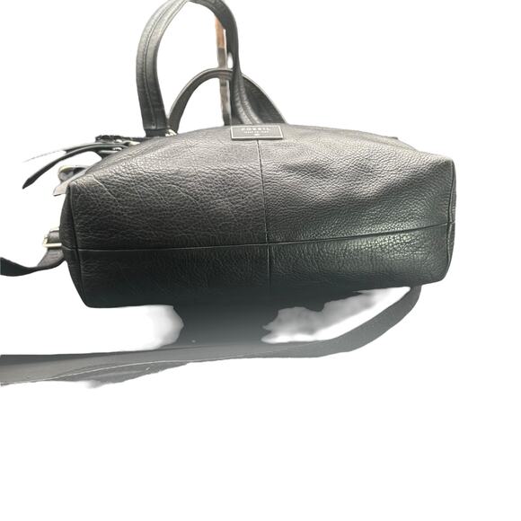 Fossil Black Pebbled Leather Satchel Crossbody Bag Silver Hardware Key Charm - Picture 5 of 14
